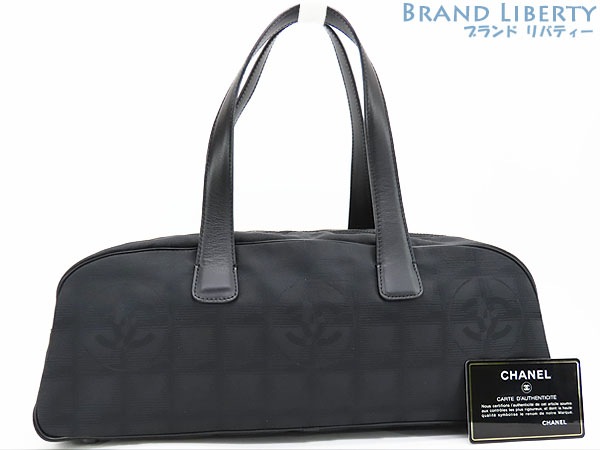 レア美品シャネルニュートラベルラインミニボストンバッグハンドバッグブラックブラック金具ナイロンレザーA15828