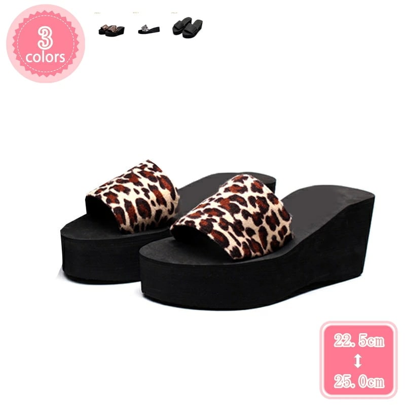 777円OFFクーポン ビーチサンダル レディース 厚底 ビーサン 軽量 滑り止め ファッション ウェッジヒール スリッポン 厚底靴 きれいめ 脚長 ヒール 5.5cm レオパード ミュール 痛くない