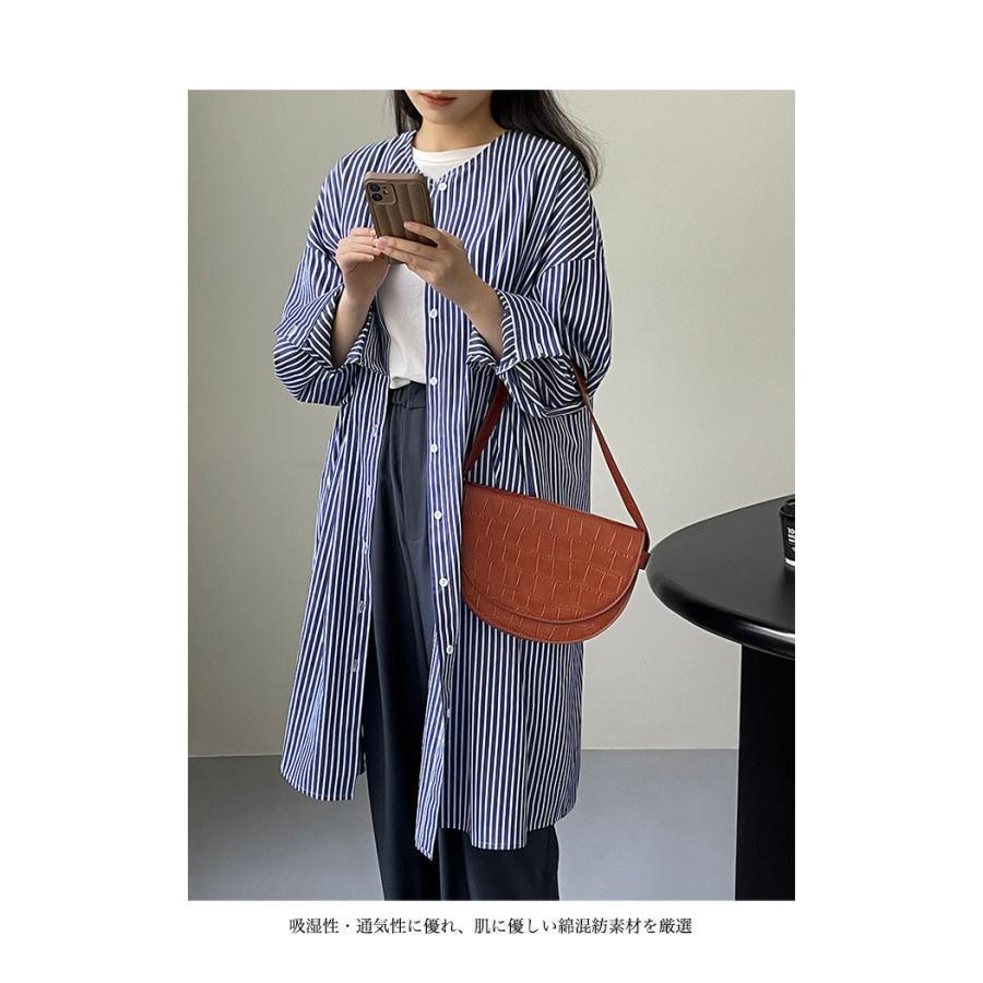 ロングシャツ 長袖 シャツワンピース レディース ストライプ柄 シャツ ワンピース ドロップショルダー 春 長袖ワンピース ミディ丈