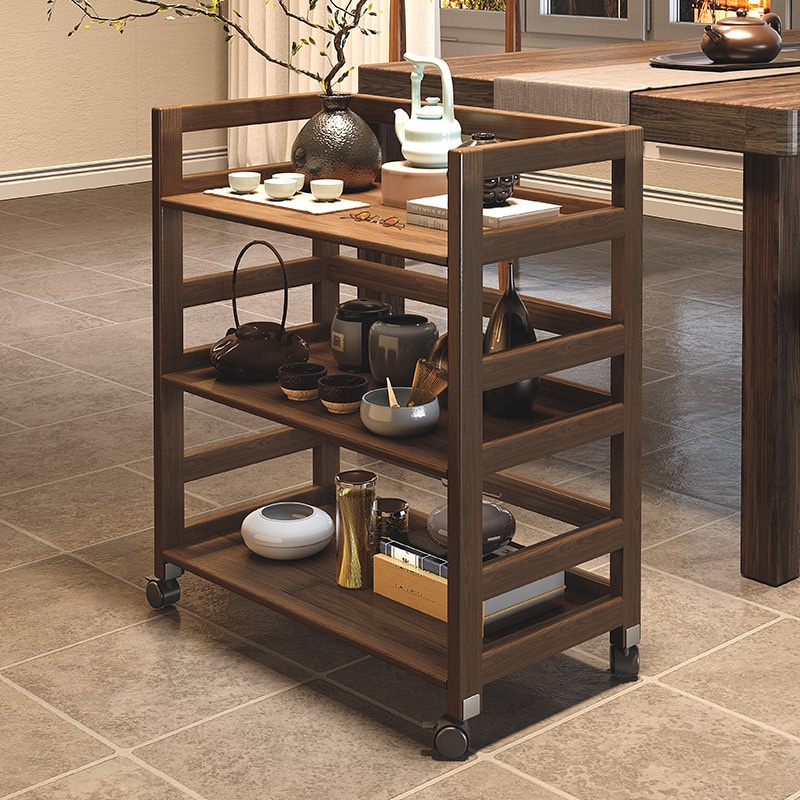 全实木茶具置物架小推车茶叶茶杯收纳架可移动茶台家用茶水柜茶桌