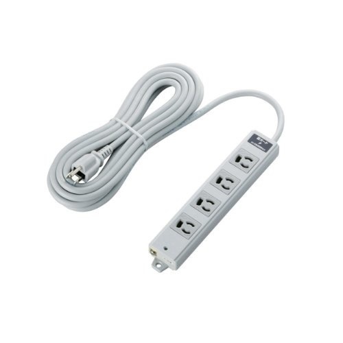 RoHs準拠OAタップ 抜け止め 3P 4個口 3Pプラグ 雷ガード マグネット付き 5m グレー T-WRMK3450LG/RS