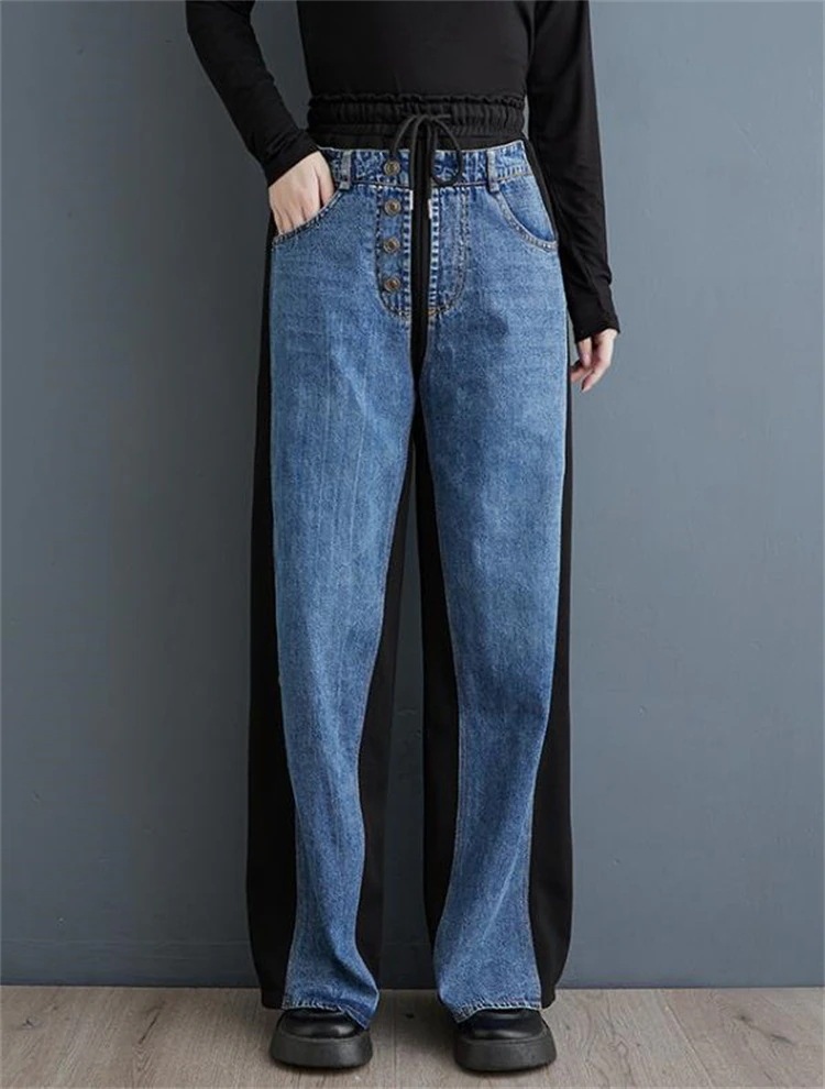早い者勝ち 気質 ジーンズ カジュアル ロングパンツ スラックス デニムパンツ パッチワーク 快適である ストレートパンツ スリム