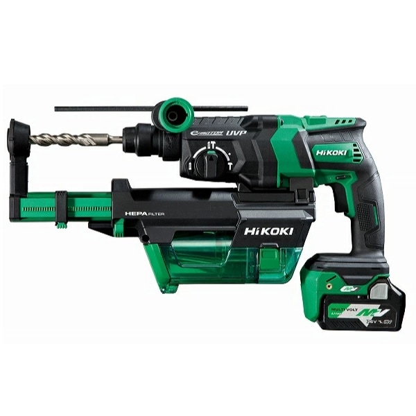 HiKOKI DH36DPF(2XPZ) コードレスロータリハンマドリル 36V マルチボルト LEDライト オートストップ機能 RFC搭載 マルチボルト蓄電池2個 急速充電器 集じんシステム ケース