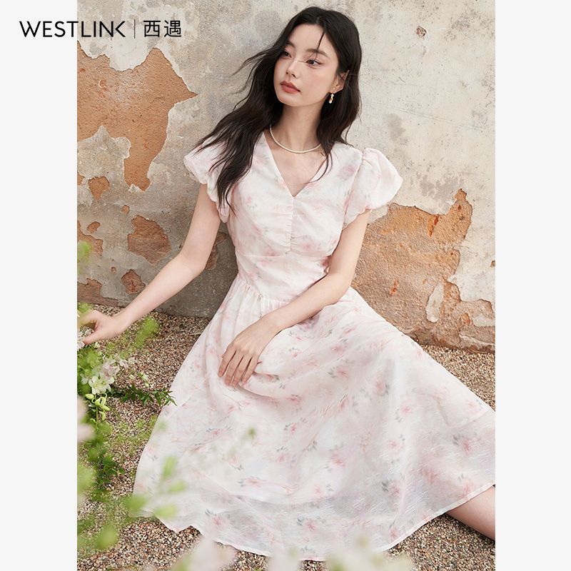 【急速出荷!】ピンクフラワー エレガントワンピース 2025夏新作 パフスリーブ シェイプアップ ロングワンピース ワンピース ワンピース レディース ロングワンピース ワンピース 夏 パーティードレ 6,679円