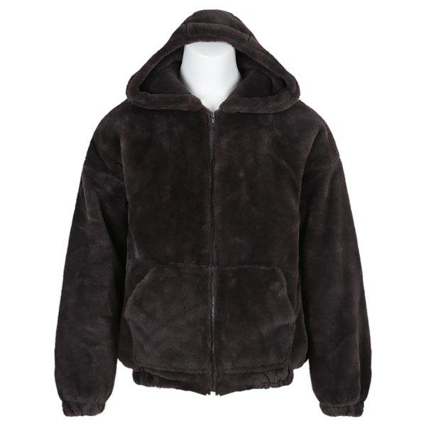 メンズ冬セミオーバーフィット極細糸フード付きジップアップジャンパー RB-JUW-Q055-モク色