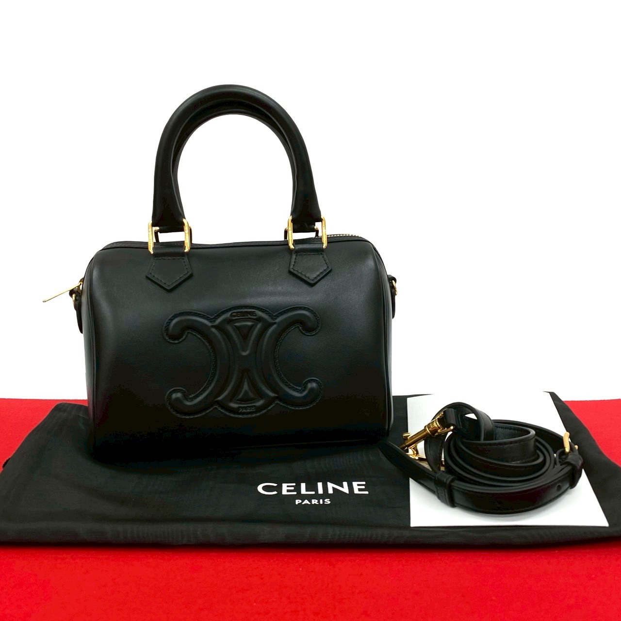 キュイル トリオンフ トリオンフ ロゴショルダーバッグ レザー ブラック 995-9