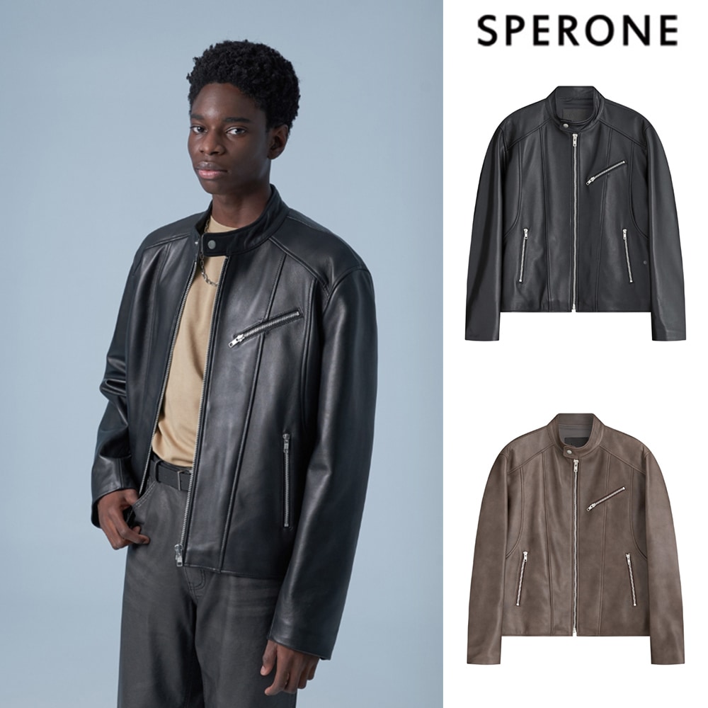 [SPERONE] [Real Leather] Lambskin China Collar Jacket
