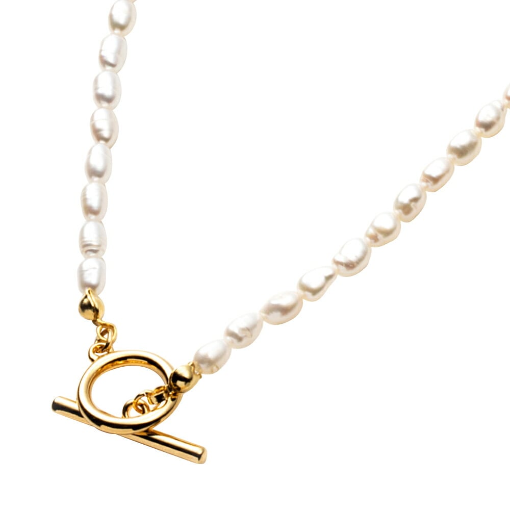 ネックレス 金属アレルギー ニッケルフリー 18kコーティング マンテル パールネックレス