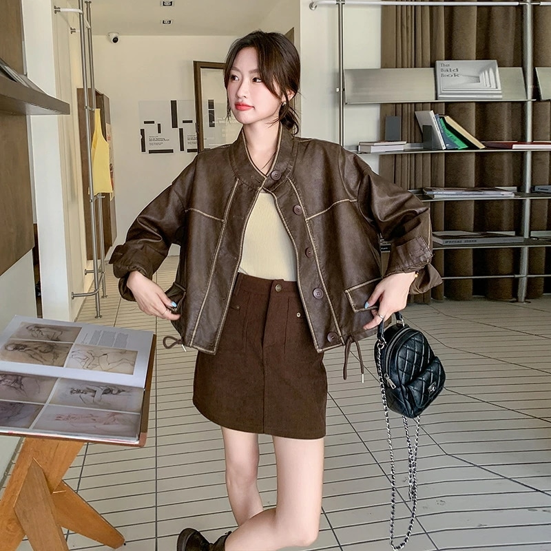 レザージャケット ショート 小柄 秋 新作 高級感 ヴィンテージ カジュアル ジャケット