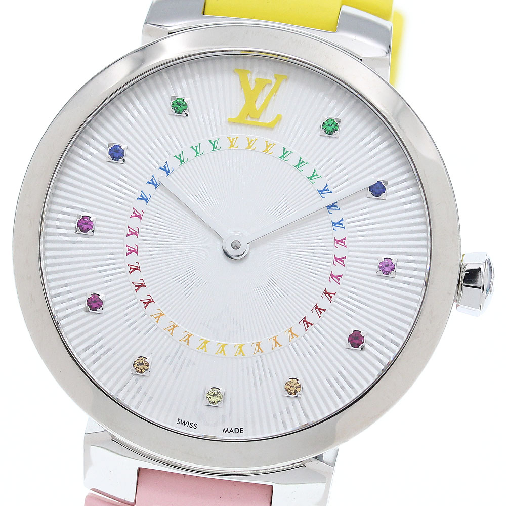 ルイ・ヴィトン LOUIS VUITTON QA159 タンブール スリムMM レインボー クォーツ レディース 極美品 箱・保証書付き_868201【中古】
