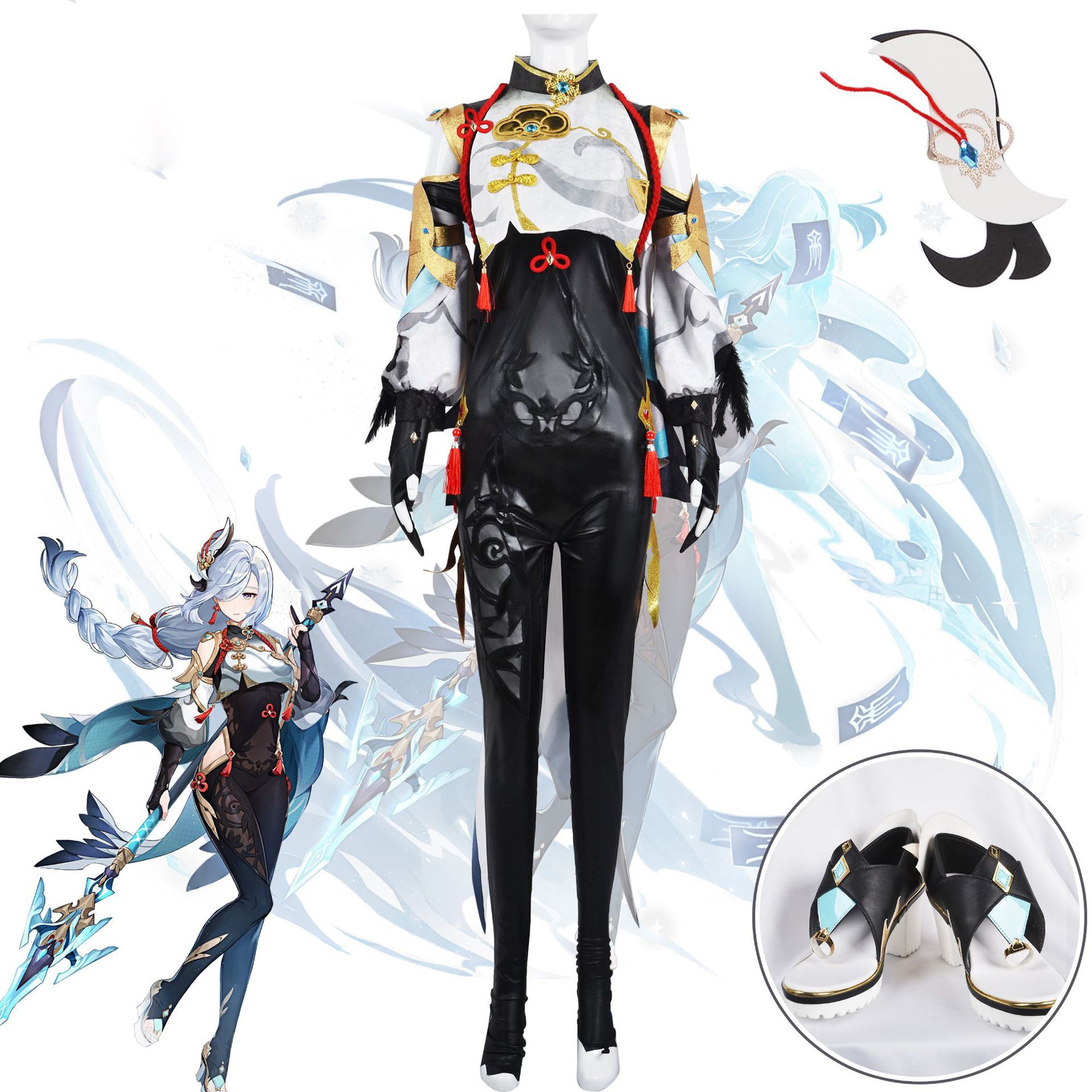 元神申鶴cos服孤辰懐申鶴連体服ガードルコスプレアニメゲーム衣装フルセット女