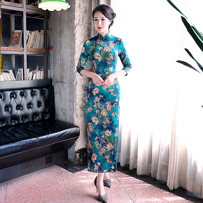 2025夏のチェオンサムドレスシルクチョンサムドレスムラマシルクロングフィット中年の長袖長袖 8,648円
