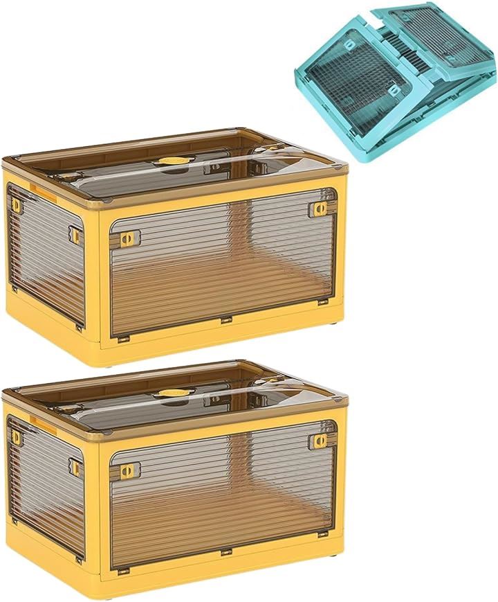 なんでも 収納 全方向開閉 収納ケース 収納ボックス 折りたたみコンテナ ぬいぐるみ 教科書 本 服 おもちゃ 漫画 tシャツ 推し活 箱 小物入れ(イエロー, 2段セット)