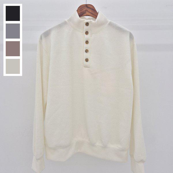 メンズ季節の変わり目ハーフネックボタン長袖スウェットシャツニット5C-KN-Q111-アイボリー