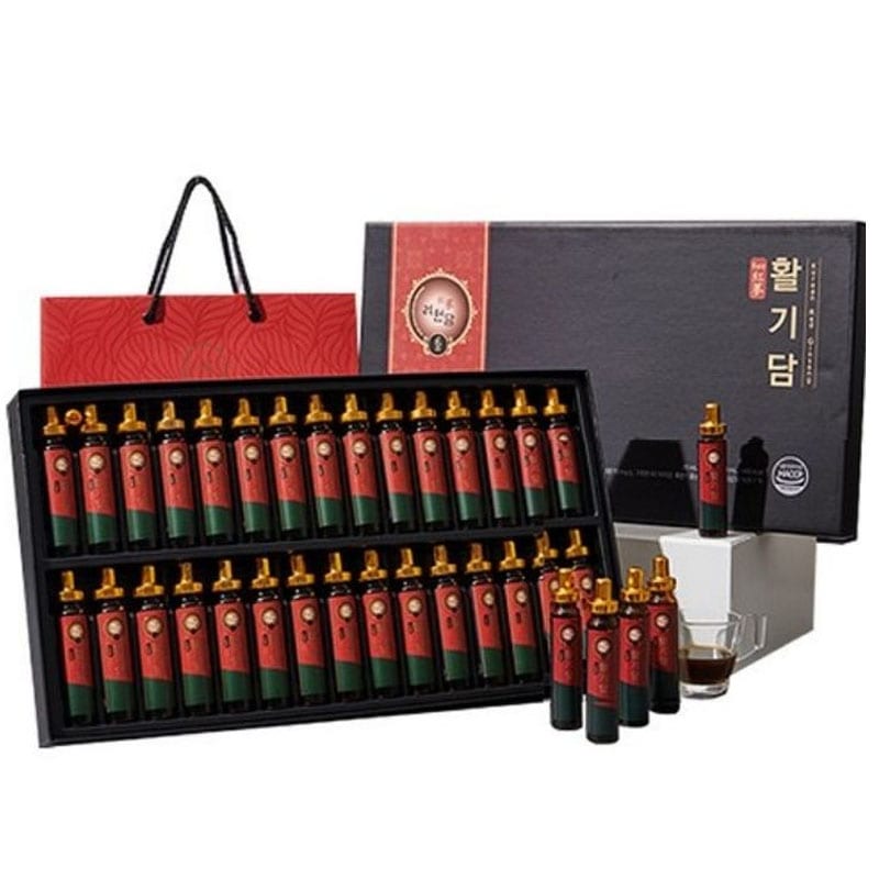 【6年根 高麗人参 紅参】麗源潭 活力ダム 6年根紅参アンプル 20ml x 30個 (総容量 600ml) + ショッピングバッグ