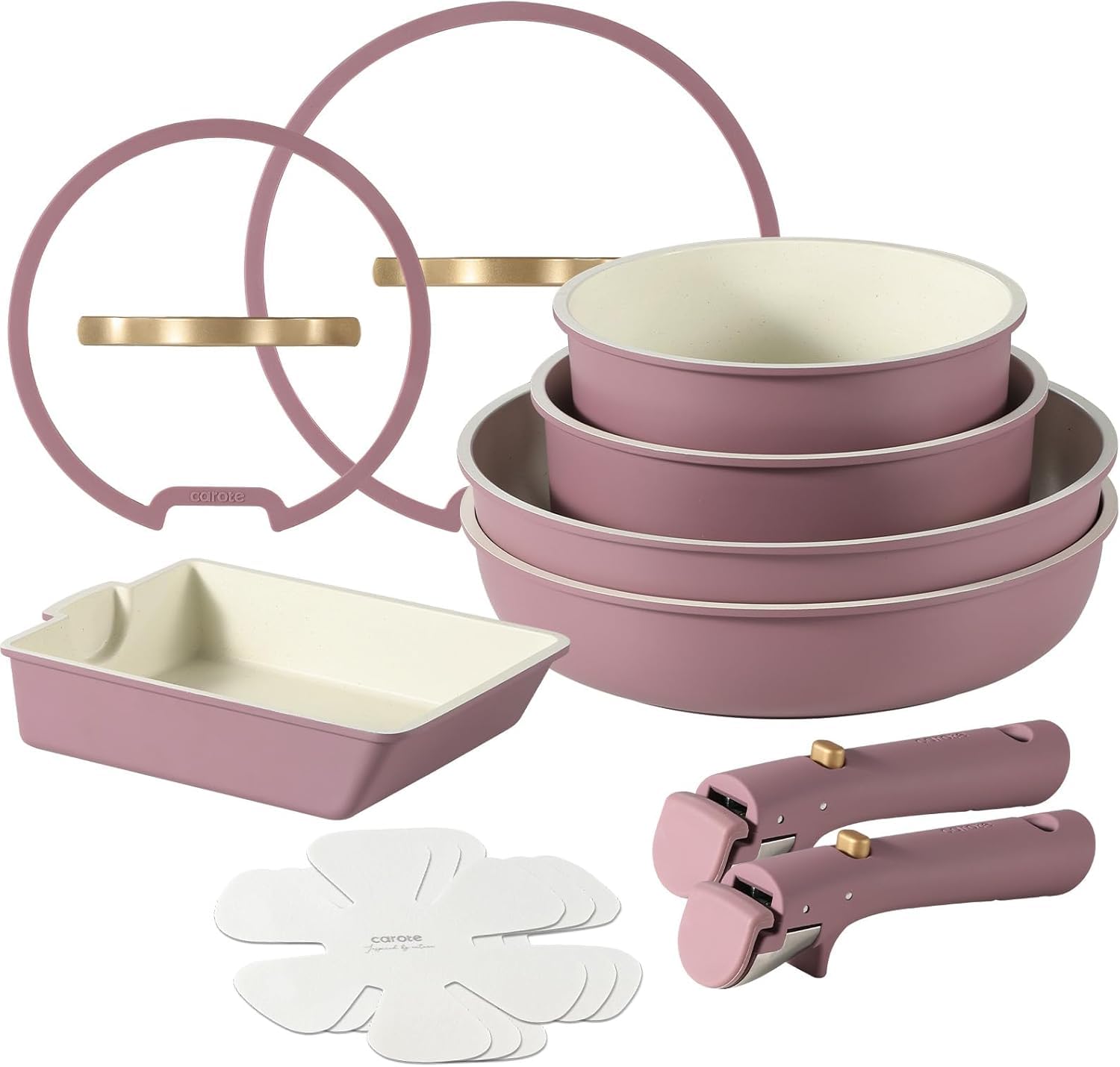 CAROTE カローテ フライパン セット12点 鍋セット IH・ガス火対応 PFOA PFOS フリー 取っ手のとれる マーブルコート くっつきにくい 洗いやすい 高級感ありのつまみ 紫
