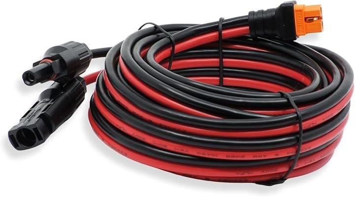 MC4 to XT60i 変換 充電 ケーブル 10AWG ソーラー 太陽光 パネル 発電機 接続 コネクタ(赤黒, 5m)