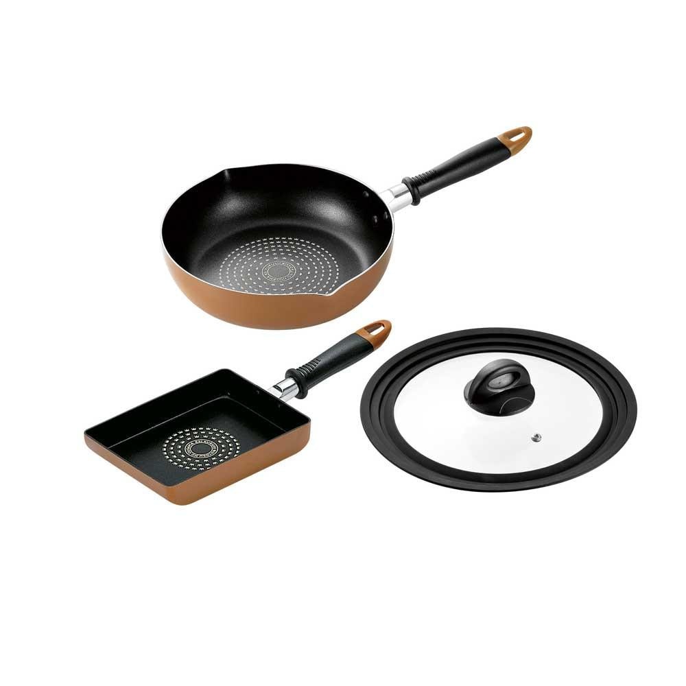 来栖けい IH対応 深型両口フライパン24cm＆玉子焼1318cm（ガラス蓋付） KKCH-703S