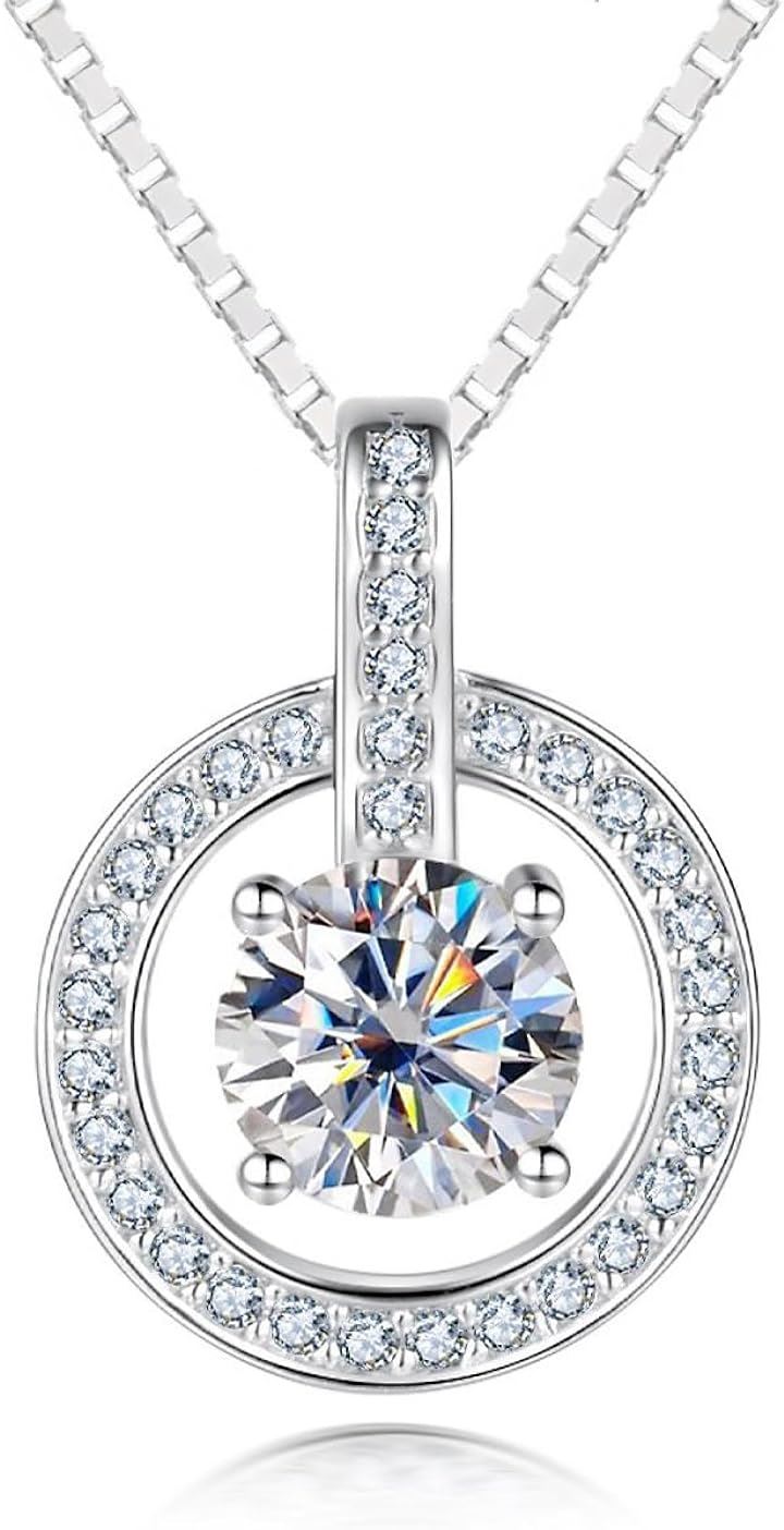 ネックレス レディース ジュエリー モアッサナイト 1カラット ペンダント シルバー925 5層プラチナコーティング お祝い ギフト 誕生日 BOX( Colorgrade：D)