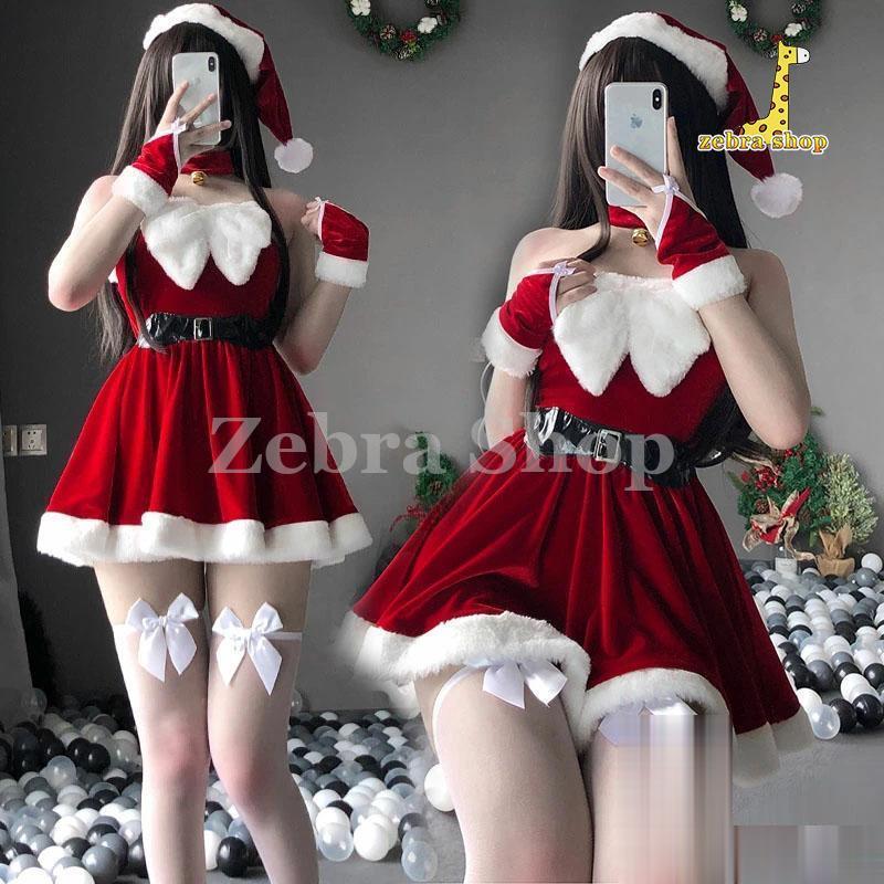 5点セット サンタ コスプレ サンタ帽子 大きいリボン クリスマス 衣装 サンタクロース コスチューム パーティ サンタコス サンタコスプレ サンタ衣装