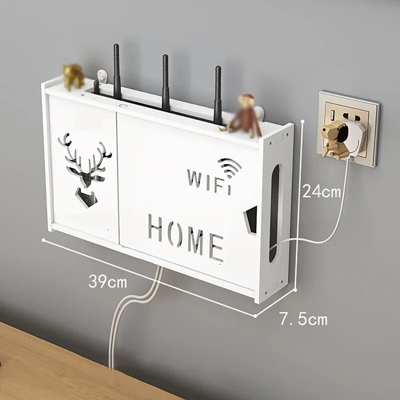 Wi-fiルーターとリビングルーム用の吊り下げ式収納ボックス パンチなしの2層ウォールブラケット ワイヤレスtvセットトップボックス C