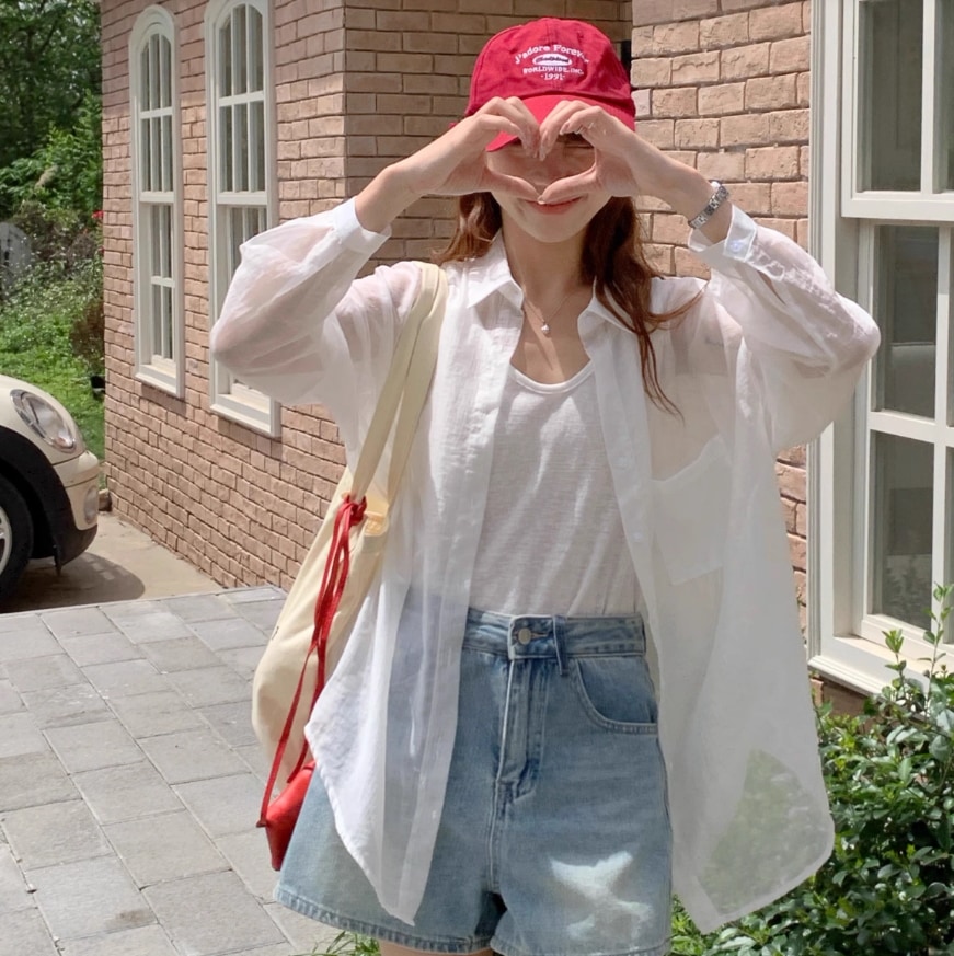 レディース シャツ 前開き 丈長 長袖 Iライン 透け感 薄手 大人可愛い きれいめ シンプル カジュアル 上品 ラフ クール 都会的 ナチュラル 無地 春 夏 秋 授業参観 ママ オフィス OL