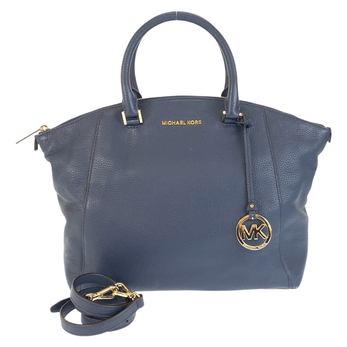 美品 2way ネイビー ゴールド金具 レザー ショルダーバッグ トートバッグ レディース 601027