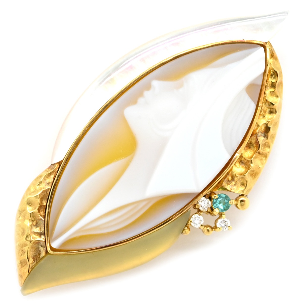 エルヴィン・ポーリー Erwin Pauly ブローチ カメオ K18YG ダイヤモンド シェル イエローゴールド×シェルホワイト シェル K18YG ダイヤ 3P 【中古】