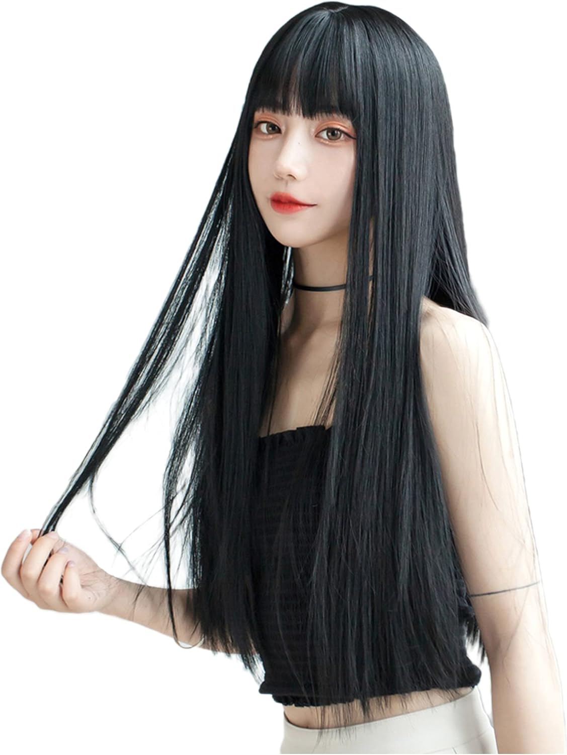 ロングストレートウィッグ フルウィッグ ぱっつん 小顔効果 耐熱 ネット・櫛付き 黒