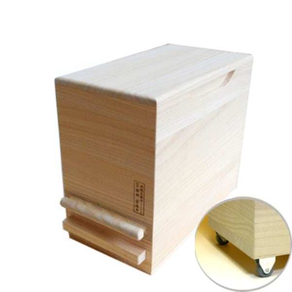 桐製 米びつ/ライスストッカー [5kgサイズ] 1合計量 無地 泉州留河 キャスター付き