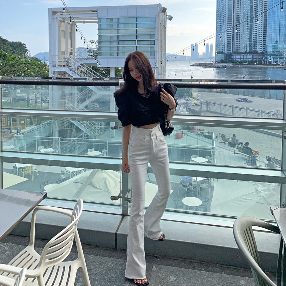 レディース パンツ ボトムス デニム フレアパンツ デニムパンツ 丈長 フルレングス フレア ポケット ハイウエスト デニム 中厚手 シンプル こなれ感 クール 無地 春 夏 秋 冬 オールシーズン