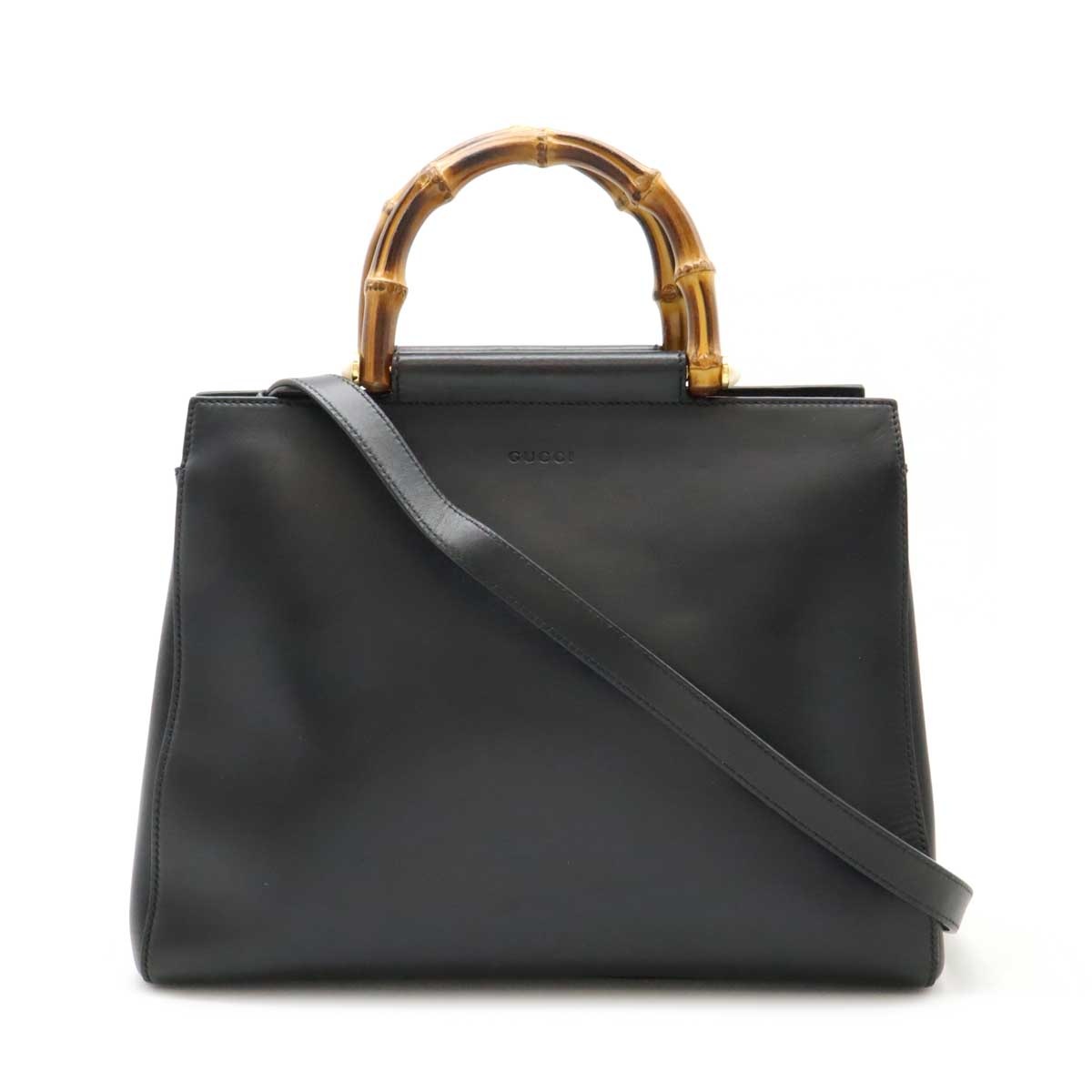 ニムフェア バンブー トップハンドルバッグ ハンドバッグ 2WAY ショルダーバッグ 斜め掛け レザー フェイクパール ブラック 黒 45376