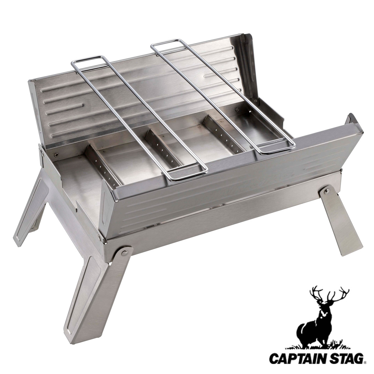 バーベキューコンロ ハコ グリル A4型 キャプテンスタッグ CAPTAIN STAG コンロ 五徳 BBQコンロ アウトドア 焚き火台 コンパクト ステンレス製 持ち運び 折り畳み 収納