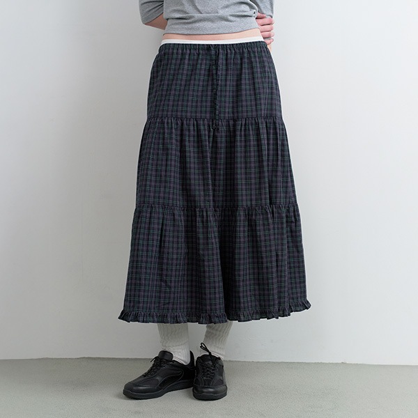 CHECK TIERED LONG SKIRT GR NV