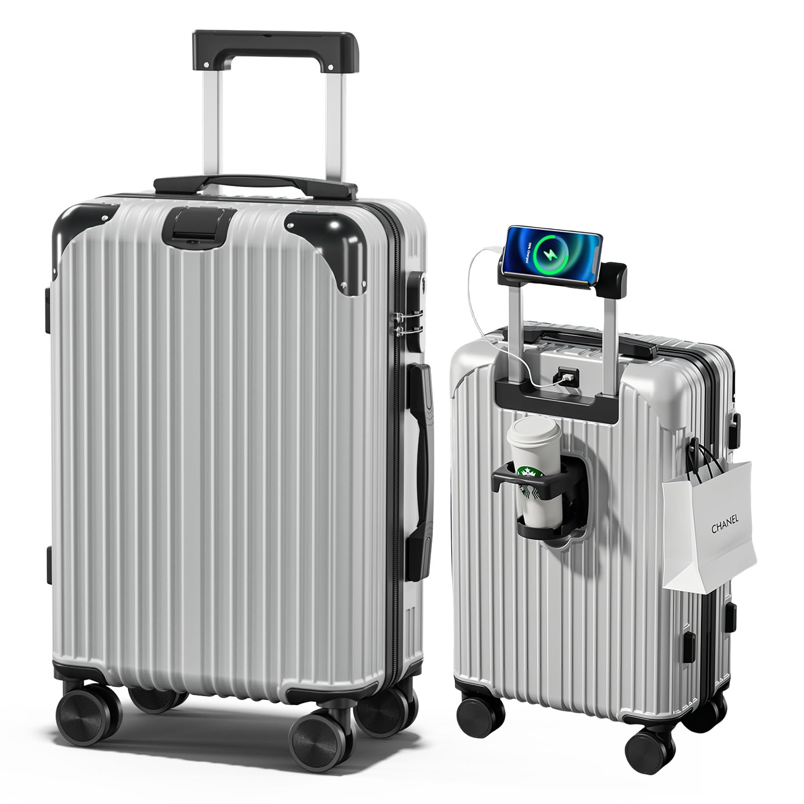 [SupTrip] スーツケース 機内持ち込み キャリーケース USBポート付き キャリーバッグ カップホルダー付き 隠しフック機能 多機能 大型 超軽量 静音 ダブルキャスター 耐衝撃 360度回転