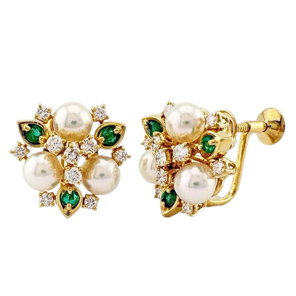 ミキモト イヤリング 18金 K18イエローゴールド パール MIKIMOTO 中古 美品