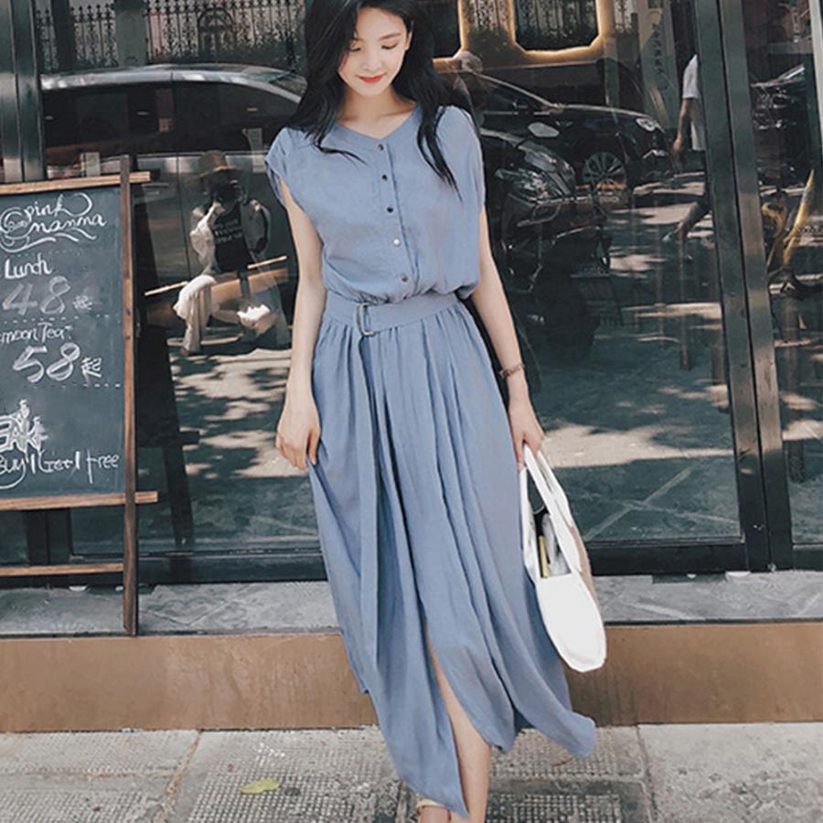 シャツワンピース レディース 付き ロングワンピース ノースリーブ 着やせ シフォン ワンピース 体型カバー 大人可愛