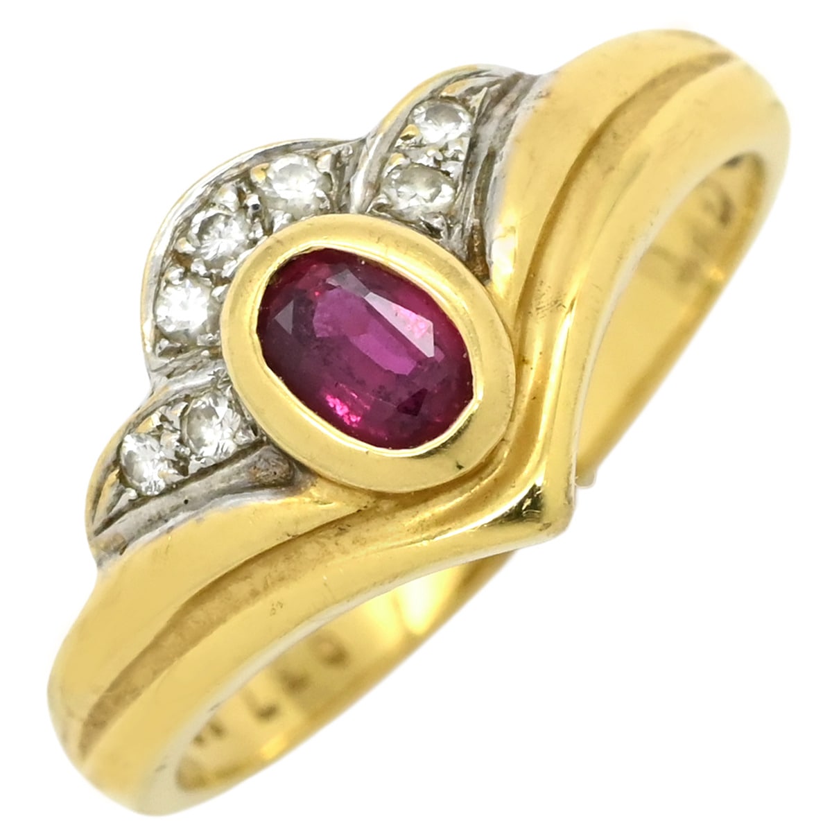 リング 指輪 ルビー ダイヤ リング K18YG ルビー ダイヤモンド イエローゴールド Au750 18K 18KT レッド 赤 13号【中古】