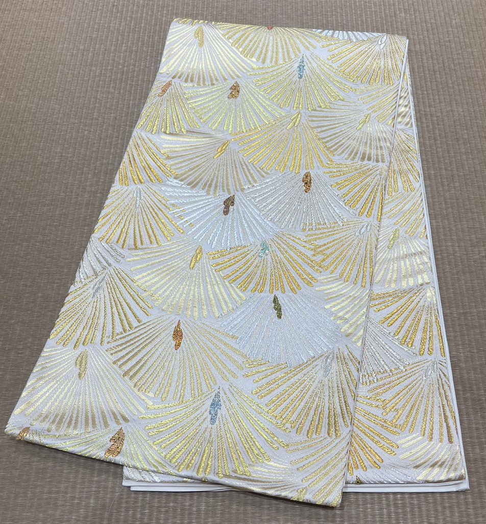 袋帯 西陣白寿苑 扇松文 本金プラチナ [hukuroobi016]