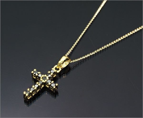 芸能人御用達高純度 天然 ブラック ダイヤモンド ネックレス クロス 十字架 デザイン ゴールド(1