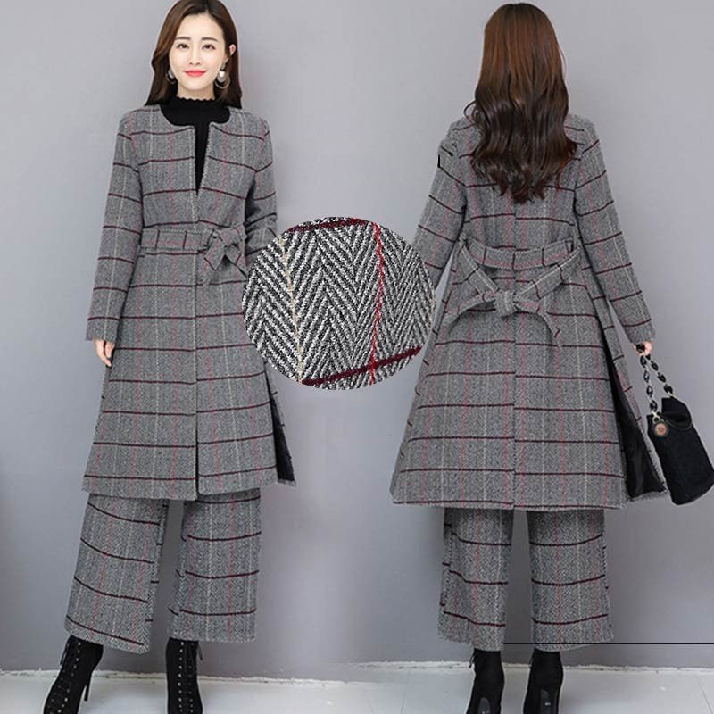 Hot!!!セットアップ 上下セット レディース 40代 ワイドパンツ 秋冬 パンツ ガウチョパンツ チェック