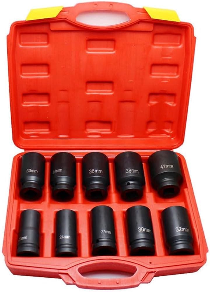 六角インパクトソケット 10本セット ディープソケット ハブロックナット 差込角3/4インチ 収納ケース付き 22/24/27/30/32/33/34/36/38/41mm 工具 DIY