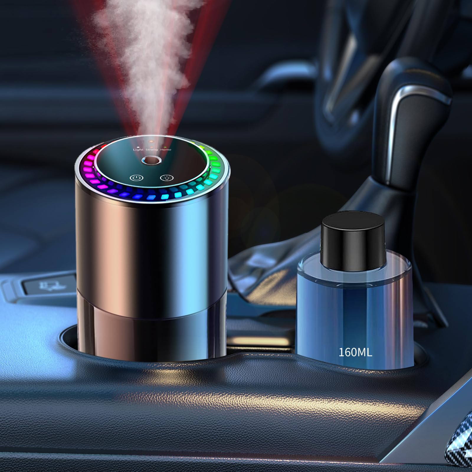 【新登場】車用 アロマディフューザー 車 芳香剤 160ml 大容量 超音波式 車 ディフューザー 車 消臭 自動ON/OFF 3つの調整可能な強度モード 雰囲気ライト 500mAhバッテリ内蔵 静音
