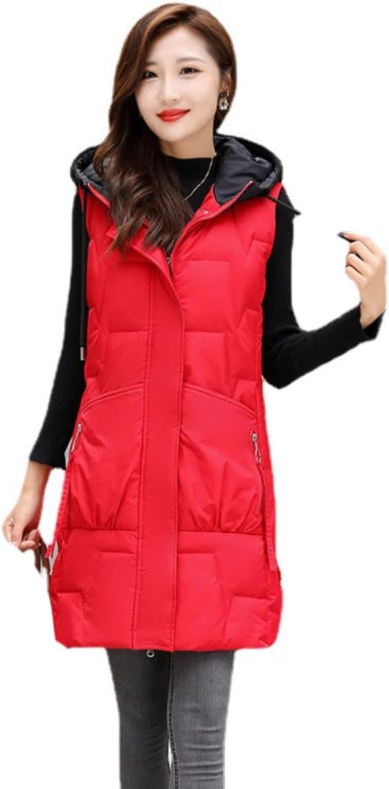 ダウンベスト レディース ロング ウィンタージャケット ダウンジャケット 暖かい ベストジャケット フード付き キルティング 冬コート カジュアルダウンコート ロングベスト パーカー ベスト 大きいサ