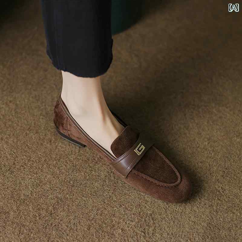 ローファー レディース 歩きやすい 通勤 通学 女性用 ブラウン シープスキン 英国 フラット シューズ 柔らかい 靴底 女性用 快適 深口 シングル シューズ ローヒール