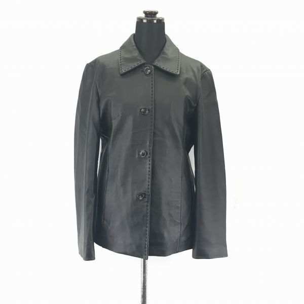 mujent本革/ラムレザージャケット【Womens size-M/黒】サイドポケットBA929L