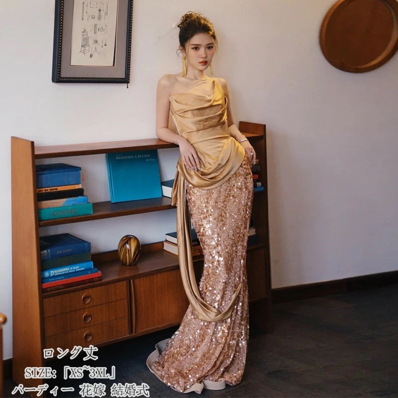 あんしん保証マーメイドドレス パーティードレス ウエディングドレス「XS~3XL」ロングドレス 結婚式 二次会 披露宴 演奏会 発表会 ピアノ 大きいサイズ イベント用 キャバドレス 舞台衣装 キャバ