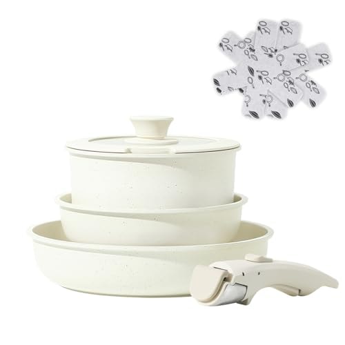 CAROTE カローテ フライパン セット 5点 IHガス火対応 PFOA PFOS フリー 鍋セット 取っ手のとれる 一人暮らしセット マーブルコート スルスルすべる くっつくことがなく手入れ簡単