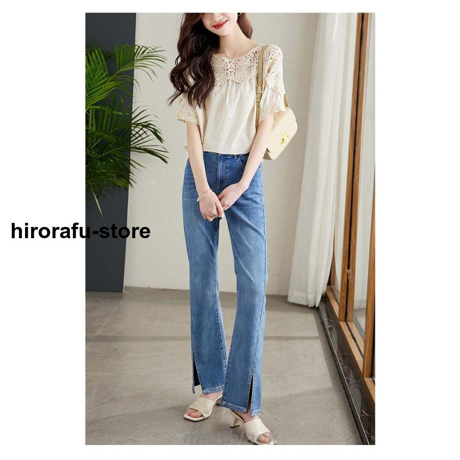 ブラウス レディース 春 夏 秋 レース切り替え 花柄 刺 長袖 半袖 Tシャツ カットワーク トップス フェミニン 着回し シンプル おしゃれ 大人 カジュアル こな