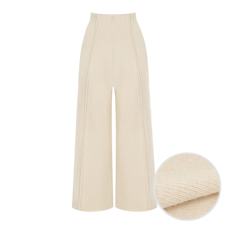 【メガ割 最大20％OFF】【秋冬新作】フロントライン入り ニットパンツ レディース 伸縮性 快適ルーム＆外出スタイル